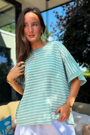 Below Deck Cheesecloth Stripe Tee Mint
